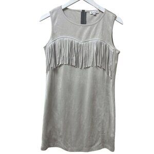 Love Bella Fringe Dress Gray Medium Stretch Faux Suede Mini Western Cowgirl